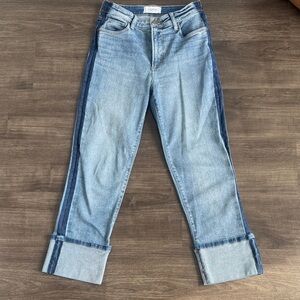 Evereve Ever Straight Two-Tone Light & Dark Blue Side-Striped Boyfriend Jeans